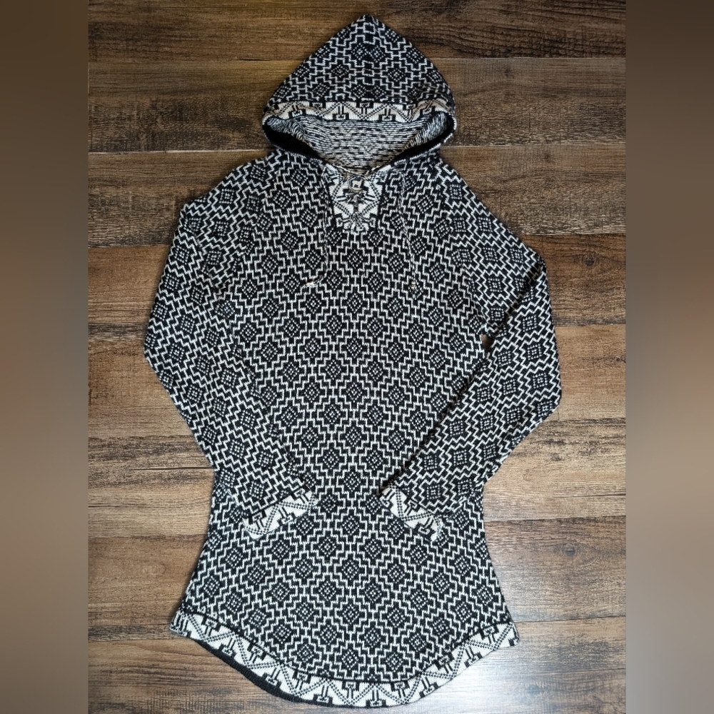 Artesania Alpaca Blend Boho‎ Hooded Sweater Dress Size Large Handmade in Peru 🦙